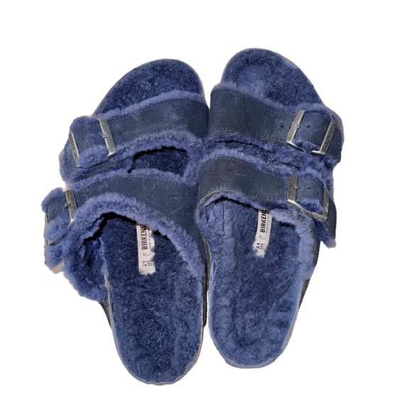 BIRKENSTOCK Arizona blue fur suede sandals women’s shoes size 41 10 10.5 - Picture 4 of 17